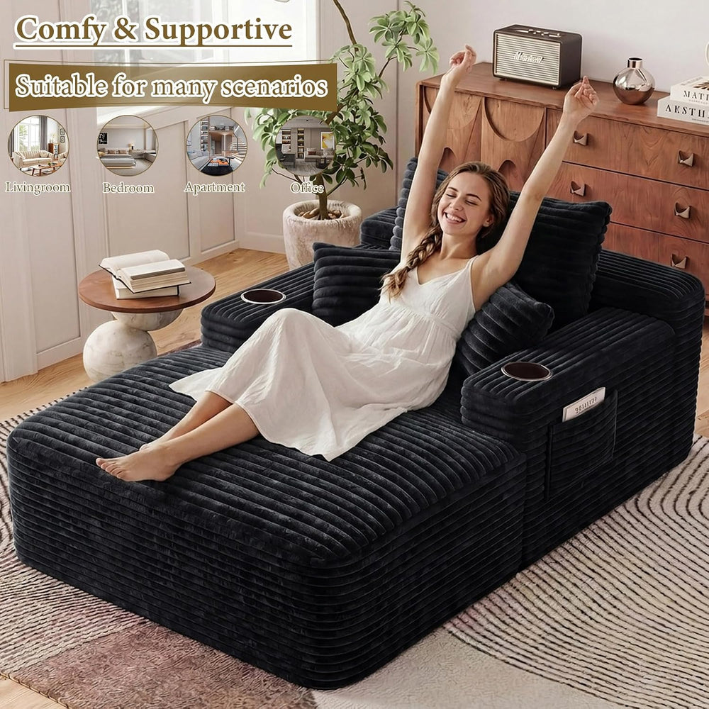 65" L Oversized Chaise Lounge Chair Indoor,Comfy Reading Chair with Cup ...