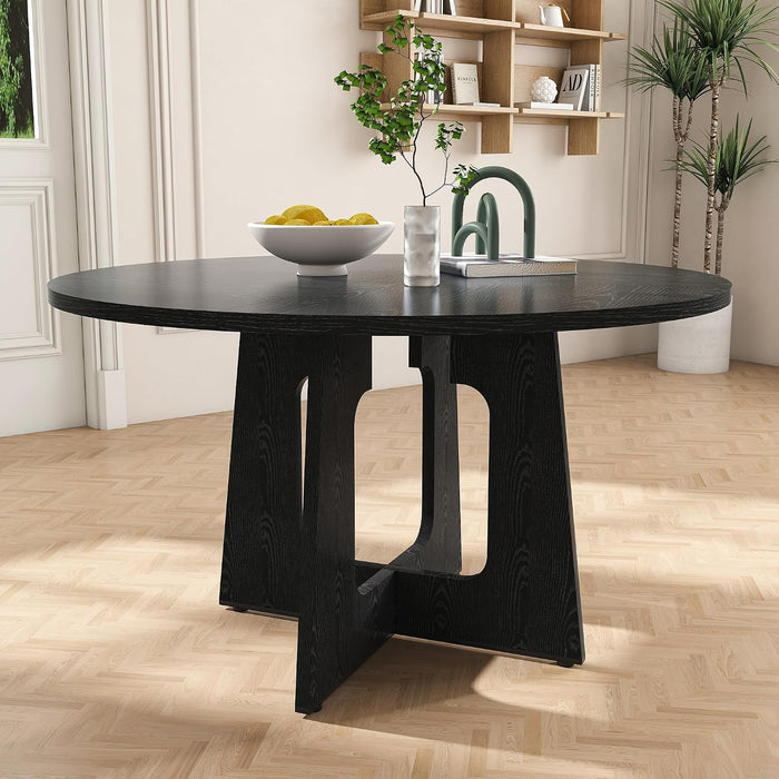 Round Farmhouse Dining Room Table for 6, 47" MDF Circle Kitchen Table with Wood Grain Finish, Wooden Kitchen and Dining Table for Dining Room, Kitchen, Living Room, Black