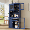 Farmhouse Freestanding Buffet with Hutch, Tall Kitchen Pantry with Wine Rack and Adjustable Shelves,for Dining Room (Blue-W)