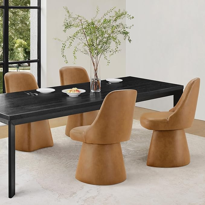 Swivel Dining Chairs Set of 4, Upholstered Mid Century Modern Deskchair with High Back, Faux Leather Kitchen Chairs for Dining Room, Bedroom, Dressing Room, Brown