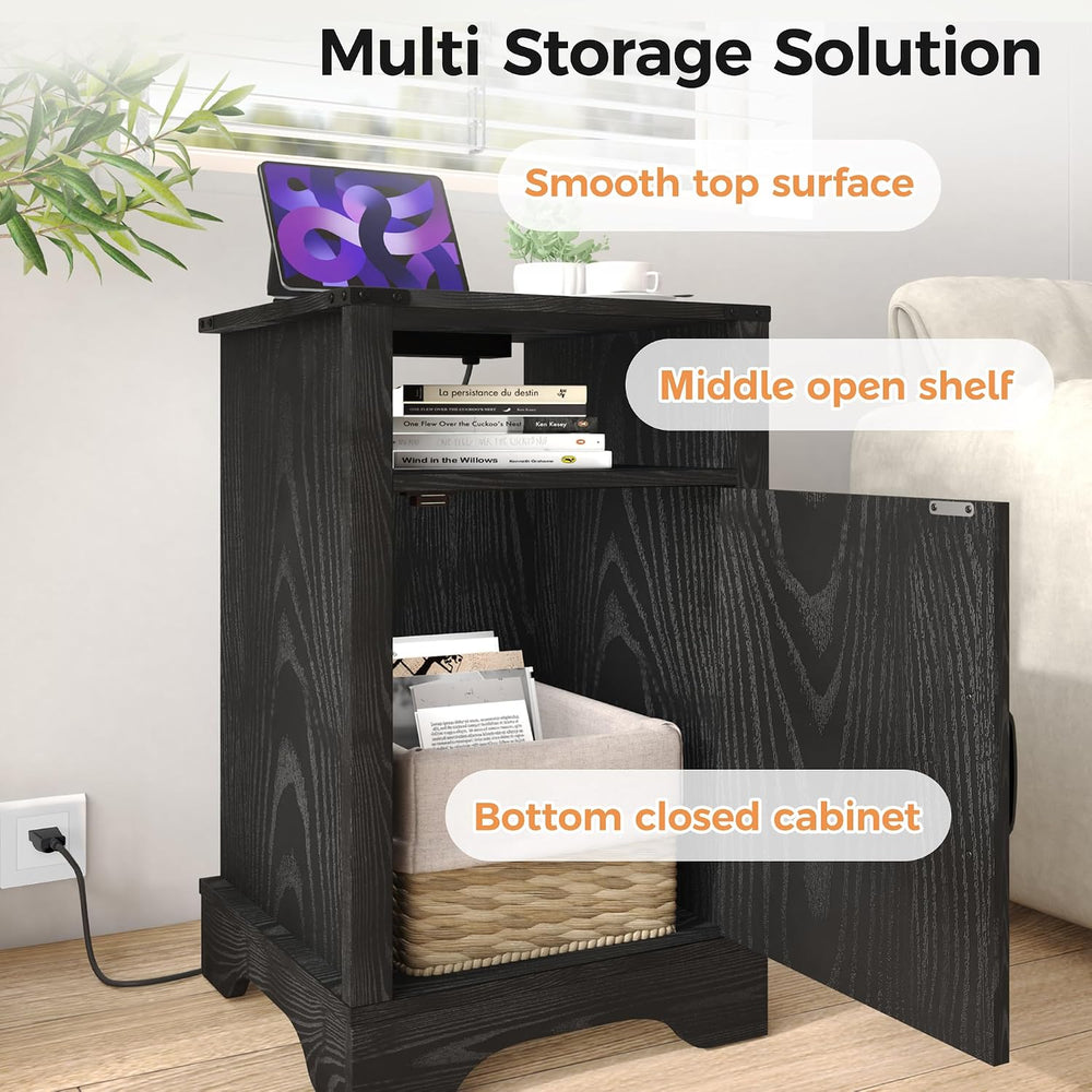 FansaFurn Farmhouse End Table with Charging Station Set of 2, Rustic Night St...