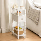 MaxSmeo White Narrow End Table, Small Side Table Living Room, Skinny Bedside Table Nightstand with Drawer for Small Spaces, Bedroom (White)