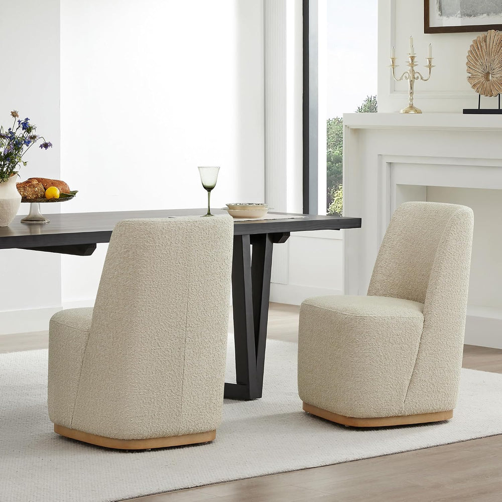 CHITA Upholstered Rolling Dining Chair on Casters Set of 4, Oatmeal | FSC Cer...