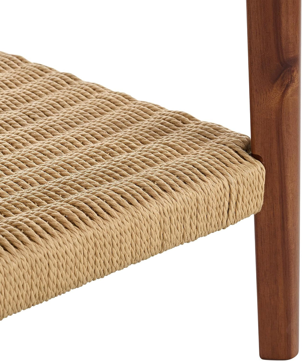 Alaterre Furniture Calais 2-Tier Solid Wood End Table with Woven Storage Shel...