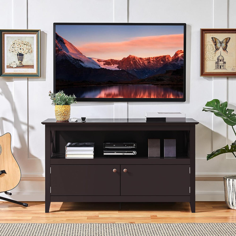 Yaheetech 42in Small TV Stand with Storage, Espresso X-Frame Media Cabinet