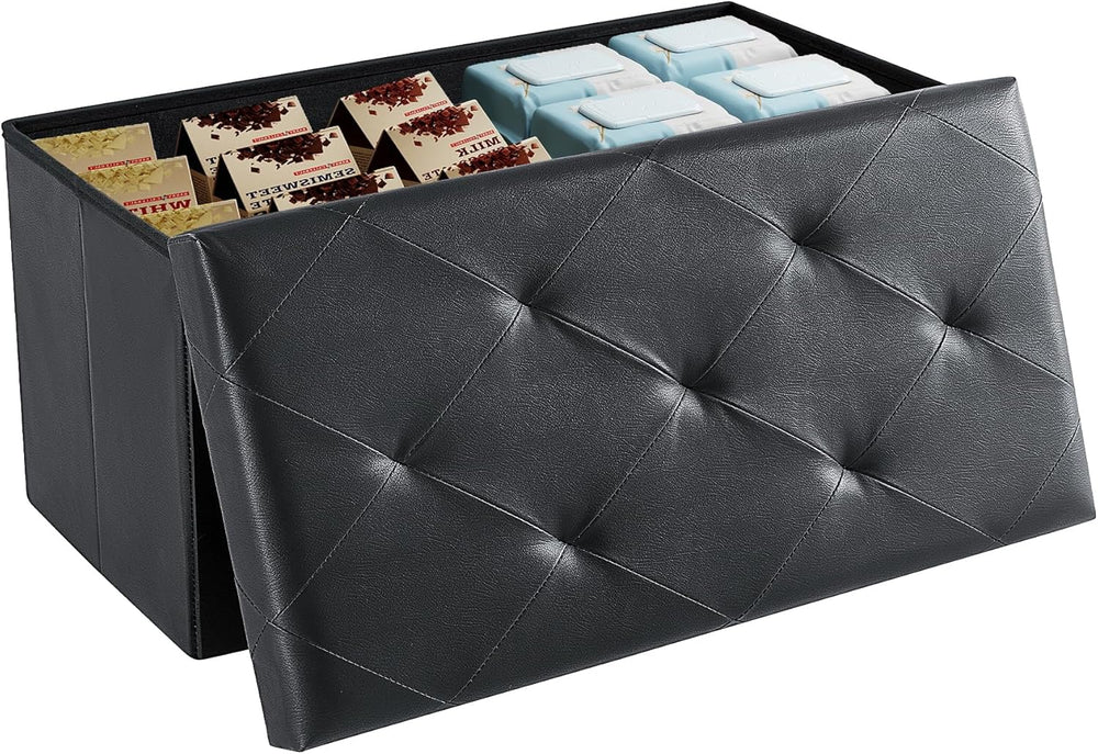 DUMOS 30 Inch Foldable Storage Ottoman Bench, Large Ottoman with Storage