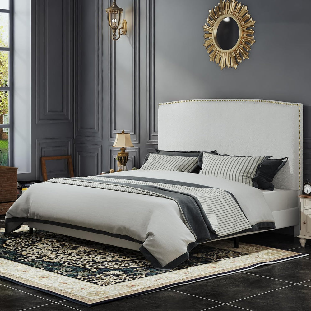 BarnFurin King Size Bed Frame with 56" Tall Headboard, White