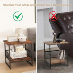 DHMAKER End Table, Industrial Side Table with 2-Tire Storage Shelf, 180LBS Mini Fridge Stand with Adjustable Feet, 24"x24" Wood Night Stand Small Bedside Table for Living Room Bedroom, Brown