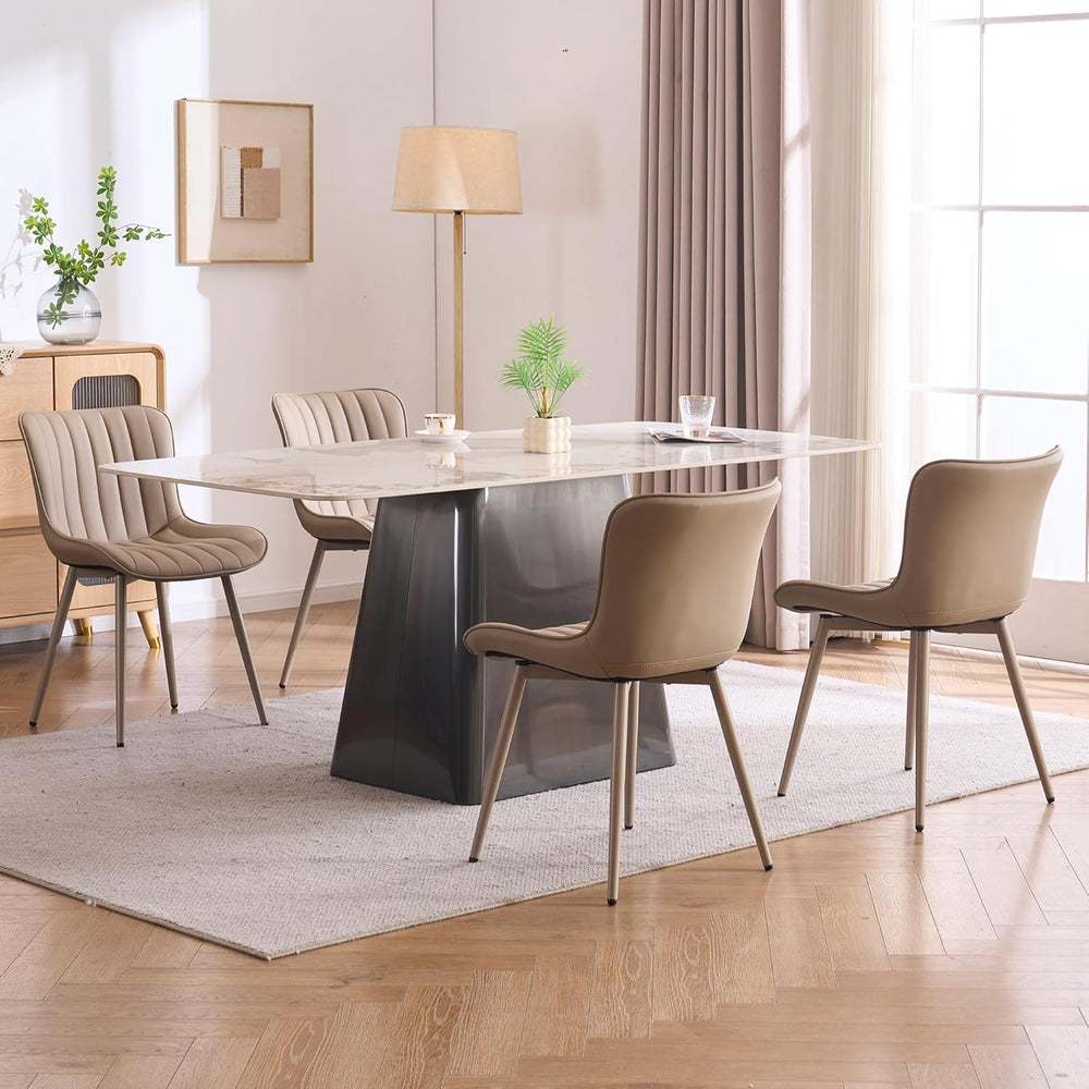 YOUNUOKE Mid-Century Modern Dining Chairs Set of 2, Khaki PU Leather Upholste...