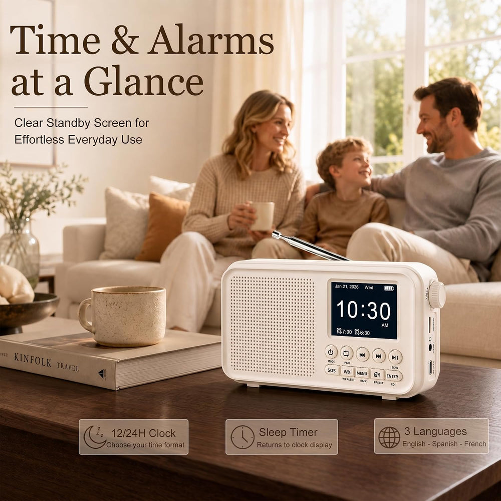 FM Radio with Bluetooth, NOAA Weather Band, 2.4" Color Screen, Rechargea...
