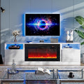 oneinmil 80” TV Stand with 36” Electric Fireplace, Large Modern Media Entertainment Center with Storage Cabinet and 12 Colors LED Lights for TVs Up to 90", White+Black