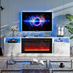 oneinmil 80” TV Stand with 36” Electric Fireplace, Large Modern Media Entertainment Center with Storage Cabinet and 12 Colors LED Lights for TVs Up to 90", White+Black