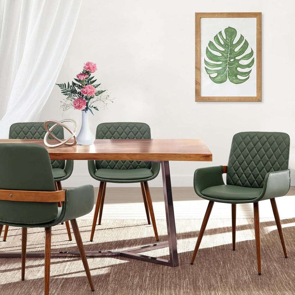 LUNLING Mid Century Modern Faux Leather Dining Chairs Set of 4,Green Upholste...