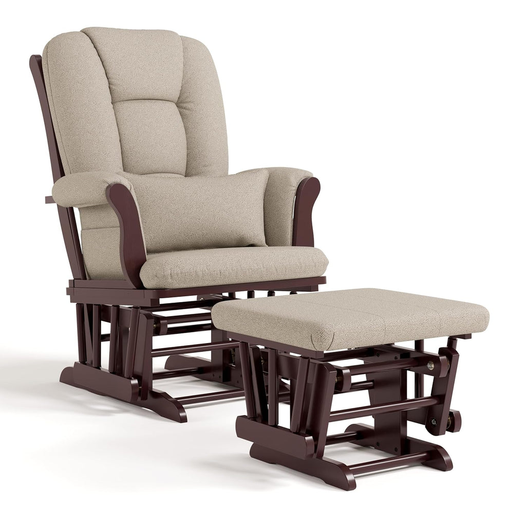 Storkcraft Tuscany Glider & Ottoman and Lumbar Pillow, Espresso/Taupe Swirl | GREENGUARD Gold Certified, Bonus Lumbar Cushion Included, Solid Wood Base, Smooth Motion, Award-Winning Nursery Rocking Chair