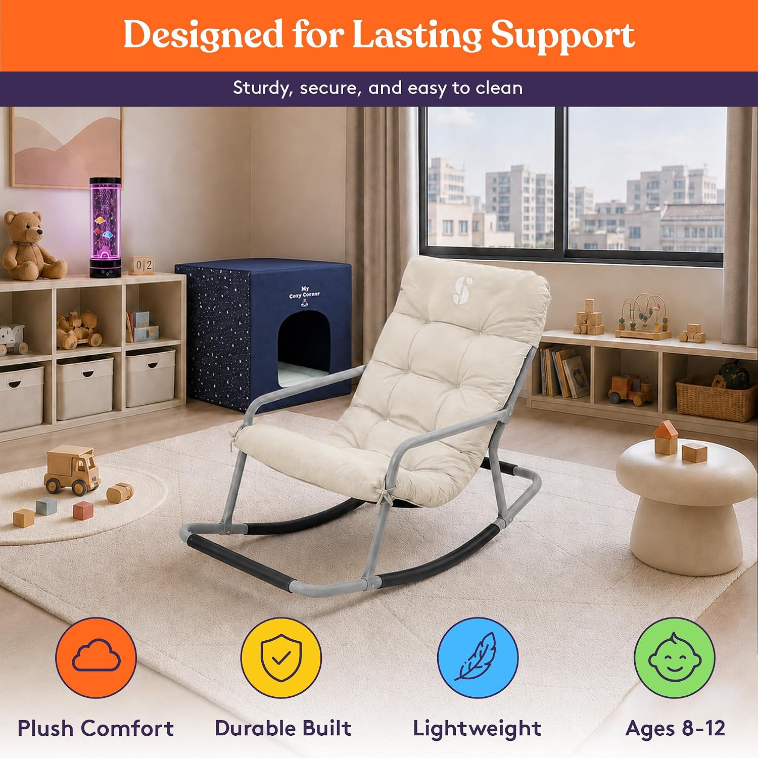 Special Supplies Sensory Rocking Chair for Kids, Preteens - Comfortable Preteen Rocker- Versatile Floor Chair with Soft Fabric and Stability for Playroom, Bedroom Ages 8-12