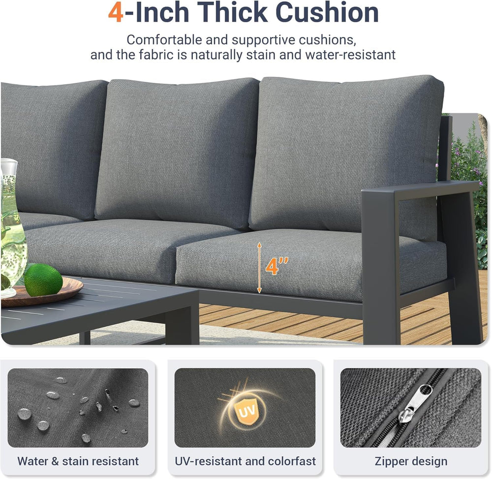 UDPATIO Aluminum Patio Furniture Set Outdoor, Sectional Metal 4 Pieces Conver...
