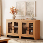 WAMPAT Farmhouse TV Stand for TVs up to 65”, Rustic Wood Entertainment Center with Adjustable Shelf, Glass Doors & Storage, Media Console Cabinet for Living-Room, Bedroom, Mocha