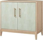 Sango Shagreen 2-Door Cabinet, Natural Finish Storage Cabinet with Faux Shagreen Texture, Brass Handle, Adjustable Shelf, Timeless Luxury Design, Versatile Furniture for Living Room or Dining Room