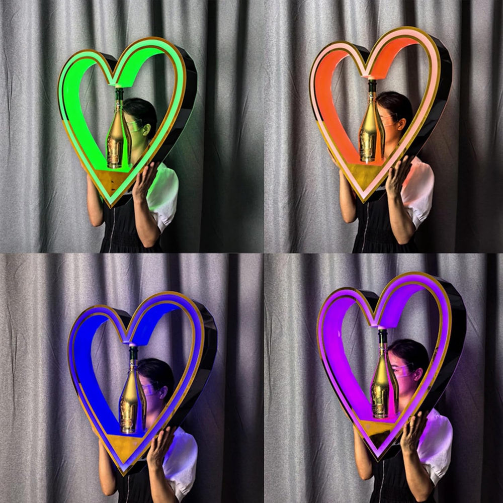 7-Color LED Heart Shape Liquor Bottle Display Shelf, Champagne VIP Bottle Pre...