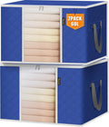 BALEINE 2 Pack Clothes Storage Bags, 16 Gallon Storage Containers with Reinforced Handle, Sturdy Zipper, Closet Organizer for Blanket, Comforter, Pillow, Bedding (Blue, 2 Pack)