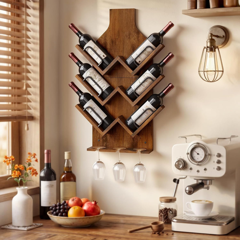 Hoctieon Wine Rack Wall Mounted, 6 Bottles Wood Wine Rack for Display and Sto...