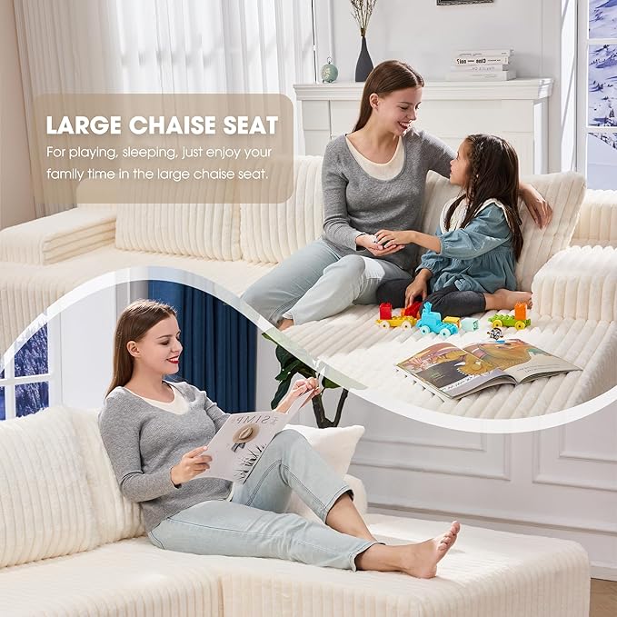 Hobestluk Modular Sectional Sofa Couches L-Shape Couch 3 Seat Modular Sofa Memory Foam Sectional Couches for Living Room, Cloud Couch with Oversized Chaise (96" Right Facing Chaise)