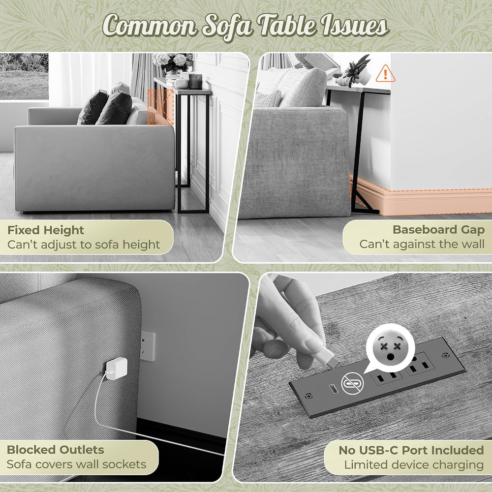 Huuger 102.4 Inch Sofa Table with Power Outlets, Skinny Behind Couch Table | ...