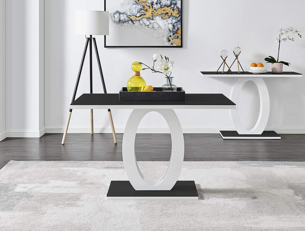 Furniturebox UK Giovani Black & White High Gloss Glass Dining Table with 4 Willow Chairs (Black & White High Gloss Glass Dining Table Set with 4 Elephant Grey Willow Chairs)