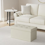 SONGMICS MAZIE Collection - 30 Inches Folding Storage Ottoman Bench, Ottoman Foot Rest, End of Bed Bench, Storage Chest, Load 660 lb, for Living Room, Bedroom, Entryway, Cream White ULSF47BE
