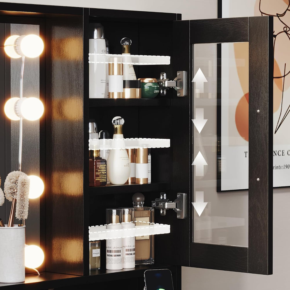 Makeup Desk with Drawers & Cabinet & Dresser, Black Vanity Table with...