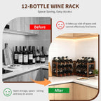 Wine Rack Bamboo Wine Racks Countertop,Sturdy Wine Rack for Inside Cabinet & Freestanding Floor,2 Set of 3-Tier 12 Bottles Racks for Kitchen,Cabinets,Home Bar,Wine Storage Racks(3-Tiers)