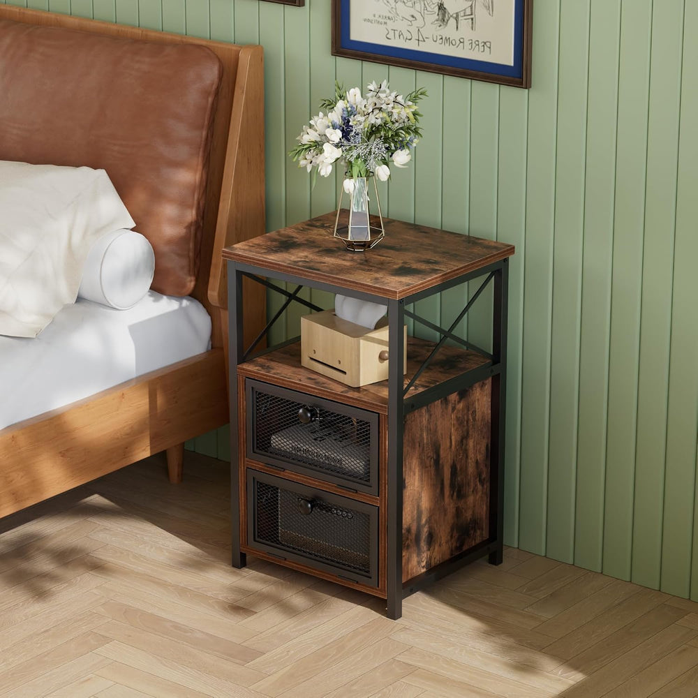 VECELO End Side Table, Modern Night Stand with Storage Space and Door, Set of...