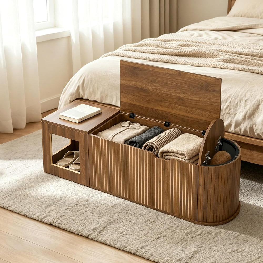 L Shaped Storage Bench with Cushion, Mid Century Modern Corner Dining Bench, ...
