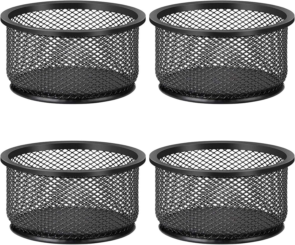 MaxGear Paper Clip Holder, Stackable PaperClip Organizer for Desk, 4 Pack Metal Mesh Paper Clip Holders with Non-Slip EVA Pad, Desk dispensers for Office Binder Box, Black