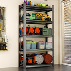Storage Shelves, Garage Metal Shelving Unit, Adjustable, Double-Layer Column with Reinforced Ribs, Heavy-Duty, Capable of Bearing 600-3600 lbs (Black, 77 * 45 * 18, 5-Tier)
