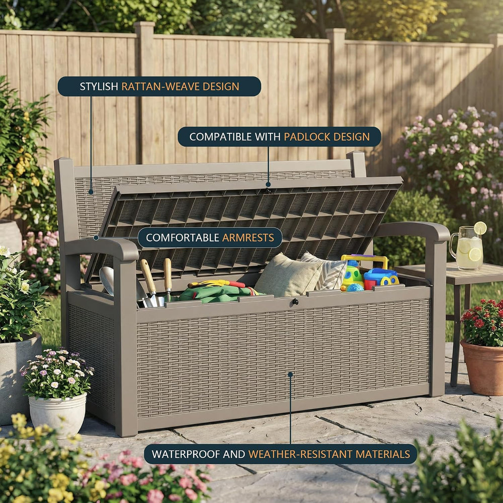 DRATO 75 Gallon Storage Bench Deck Box Outdoor Indoor,Lockable Durable All-We...