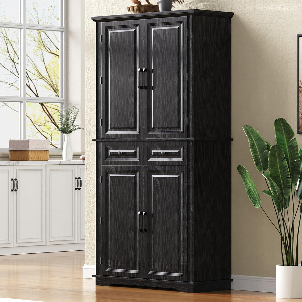 SOFTSEA Kitchen Pantry Cabinet with 6 Door Shelves and 2 Drawers, Farmhouse E...