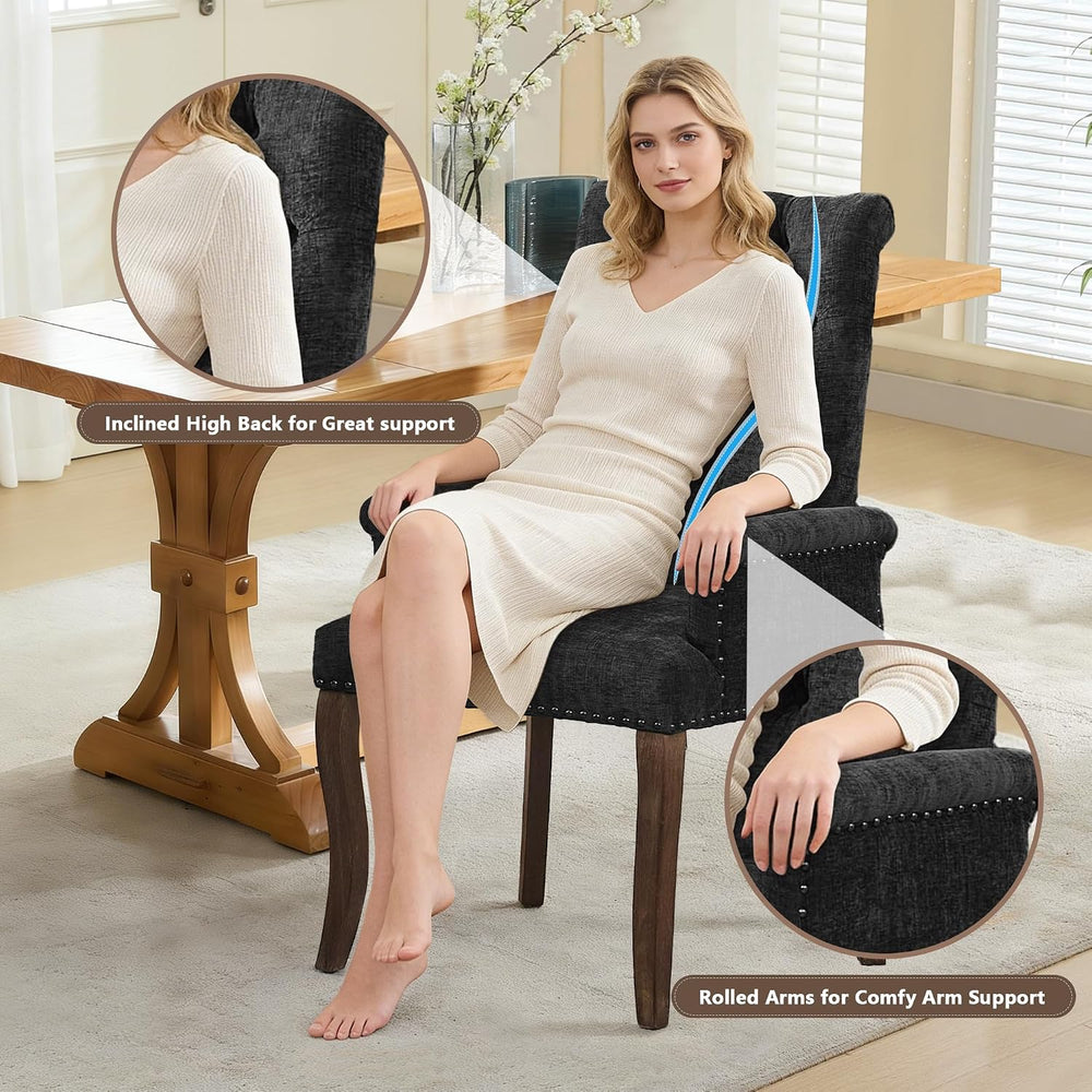 mikibama Chenille Upholstered Dining Chairs with High Back Set of 2,Vintage T...
