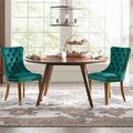 Velvet Upholstered Dining Chairs Set of 2, Modern Style Kitchen Side Chairs with Nailhead Trim and Gold Plated Leg, Metal Pulling Ring for Dining Room Living Room(Green,Set of 2)