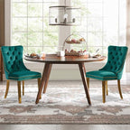 Velvet Upholstered Dining Chairs Set of 8, Modern Style Kitchen Side Chairs with Nailhead Trim and Gold Plated Leg, Metal Pulling Ring for Dining Room Living Room(Green)