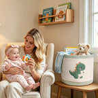 Cute Nursery Bin, Baby Toy Organizer (13.8"x13.8"), Storage Basket for Organizing, Woven Rope Basket for Shelves, Cute Baskets with Handle for Nursery, Playroom (Dinosaur, Large)