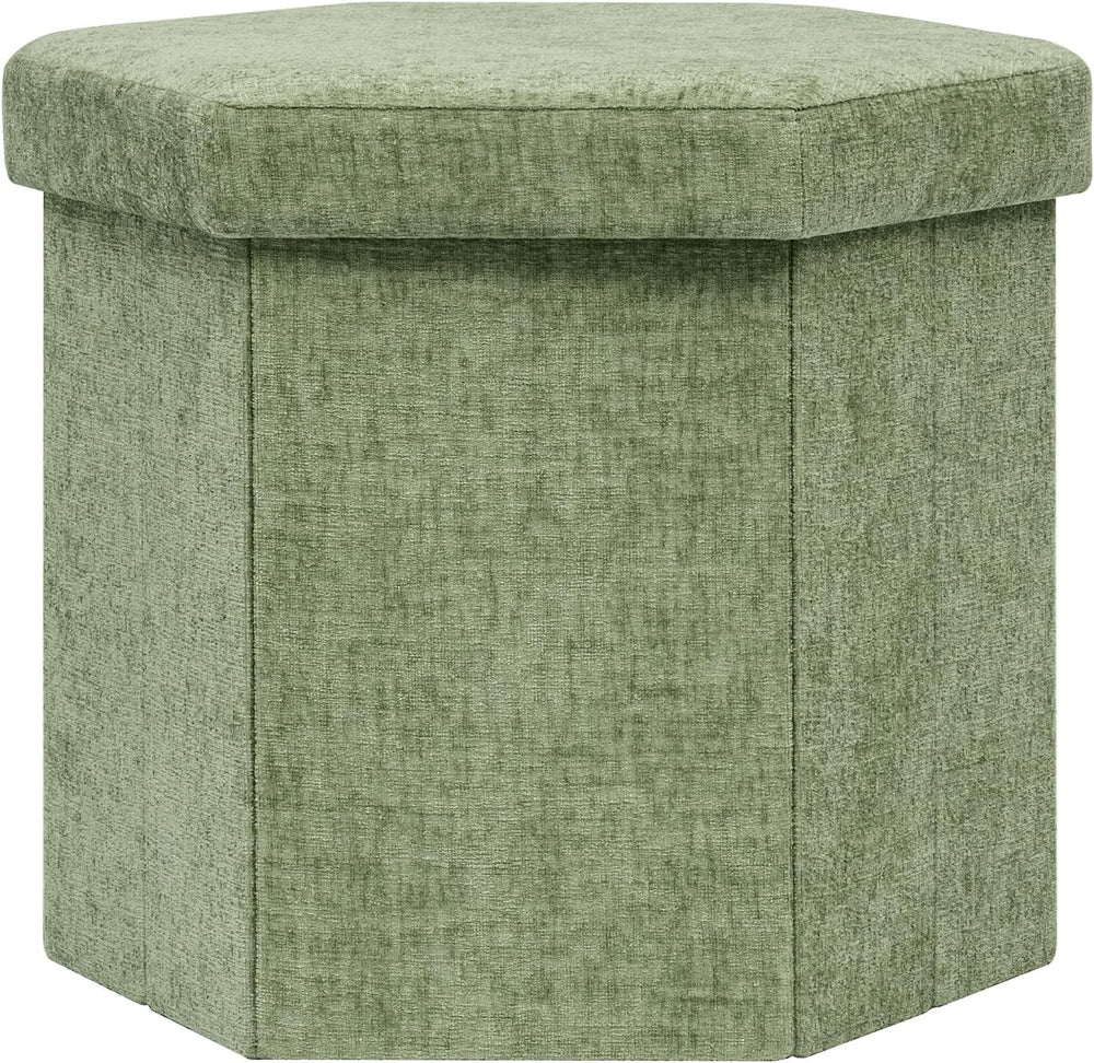 Hexagon Storage Ottoman, Foldable Chenille FootRest with Hidden Storage, Smal...