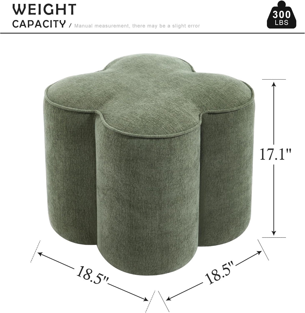 Green Linen Ottoman Set of 2, Small Vanity Stool, Modern Footstool | Multi-Fu...