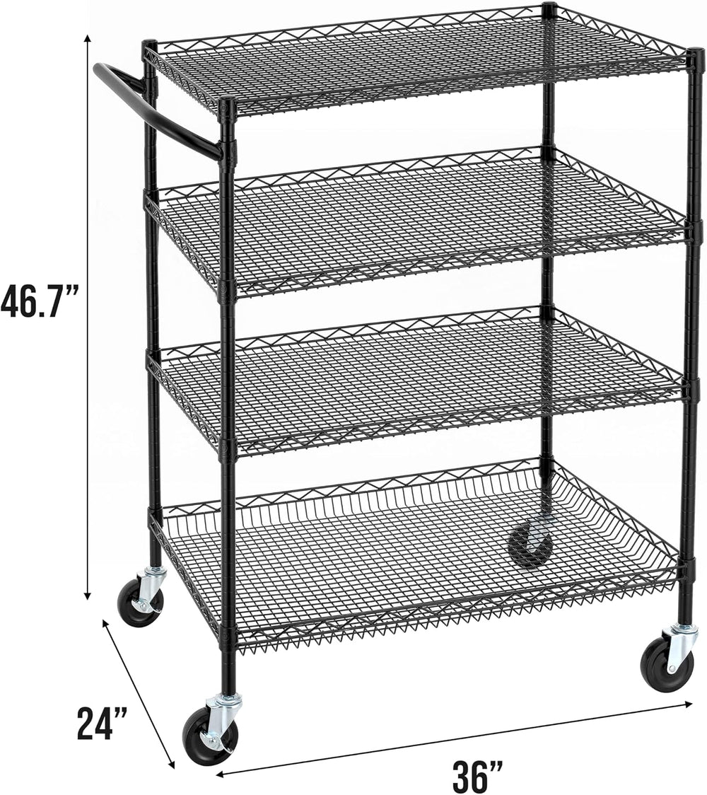 Finnhomy 4 Tier Heavy Duty Commercial Grade Rolling Cart with Handle Bar, Met...