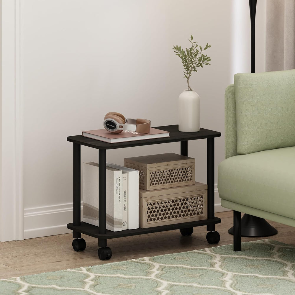Furinno Turn-N-Tube Side Table, 2-Tier Sofa End Table with Wheels, Toolless A...