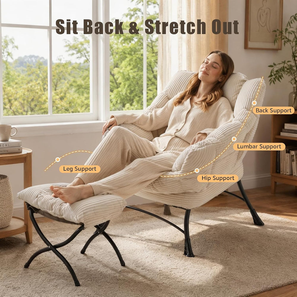 Lazy Chair with Ottoman, Modern Skinny Lounge Chair with Footrest