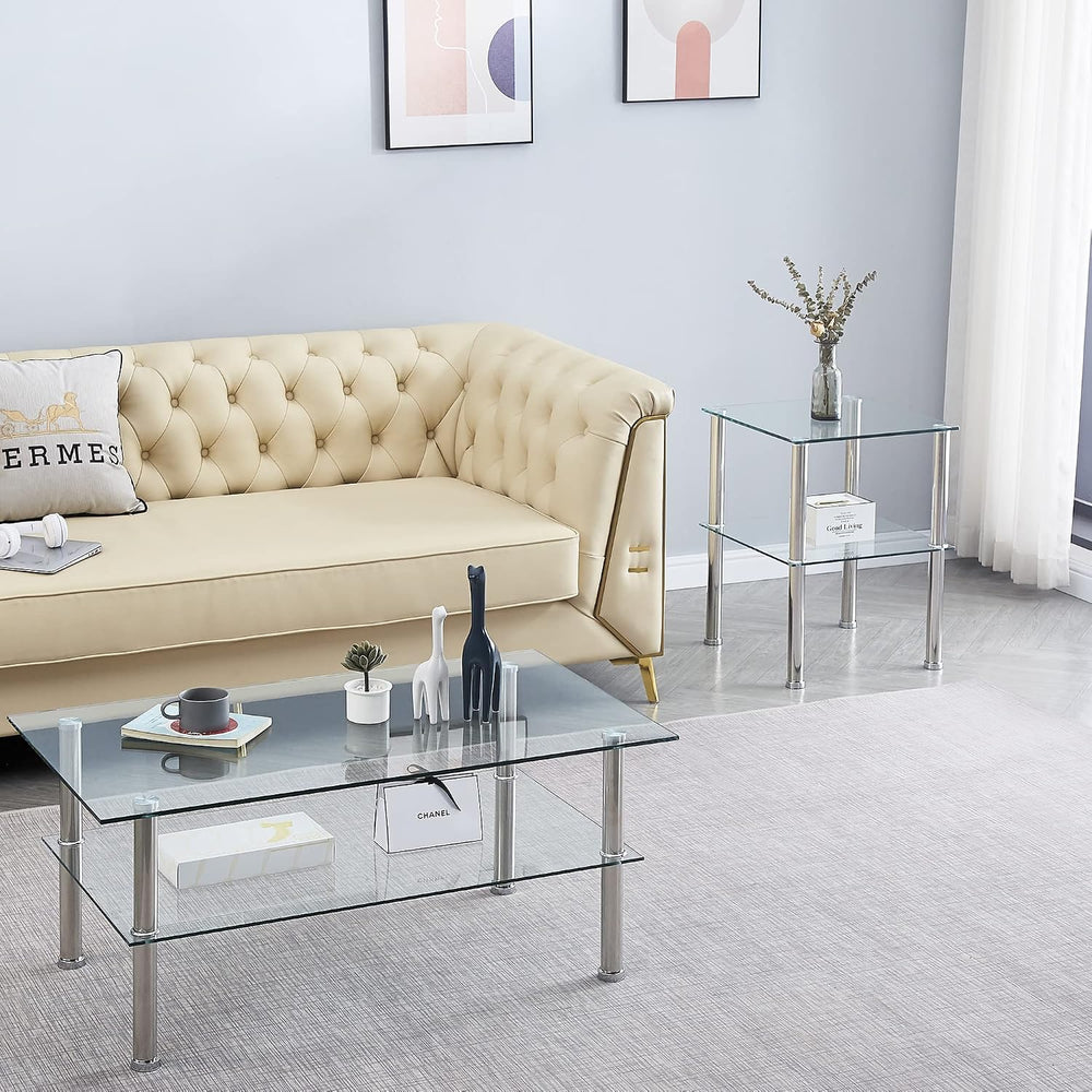 Glass Coffee Table Set of 3, Modern Clear Transparent Living Room Tables, Cof...