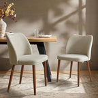 Dining Chairs Set of 2, Upholstered Kitchen Dining Room Chair Set Morden Accent Side Dinner Chair with Curved Padded Back Wood Legs for Restaurant/Cafe, Beige