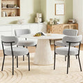 DUMOS Dining Chairs Set of 6, Mid Century Modern Chair Round Upholstered Curved Backrest, Kitchen Vanity Living Room Chairs with Black Metal Legs，Light Grey