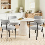 DUMOS Dining Chairs Set of 6, Mid Century Modern Chair Round Upholstered Curved Backrest, Kitchen Vanity Living Room Chairs with Black Metal Legs，Light Grey